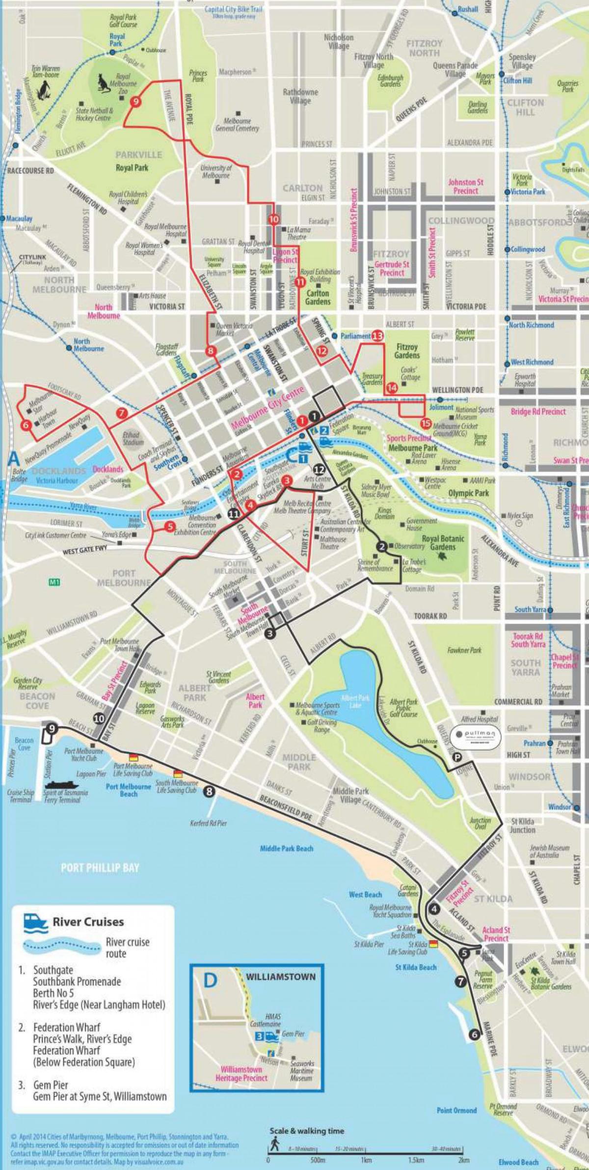Карта автобусных туров Hop On Hop Off в Мельбурне