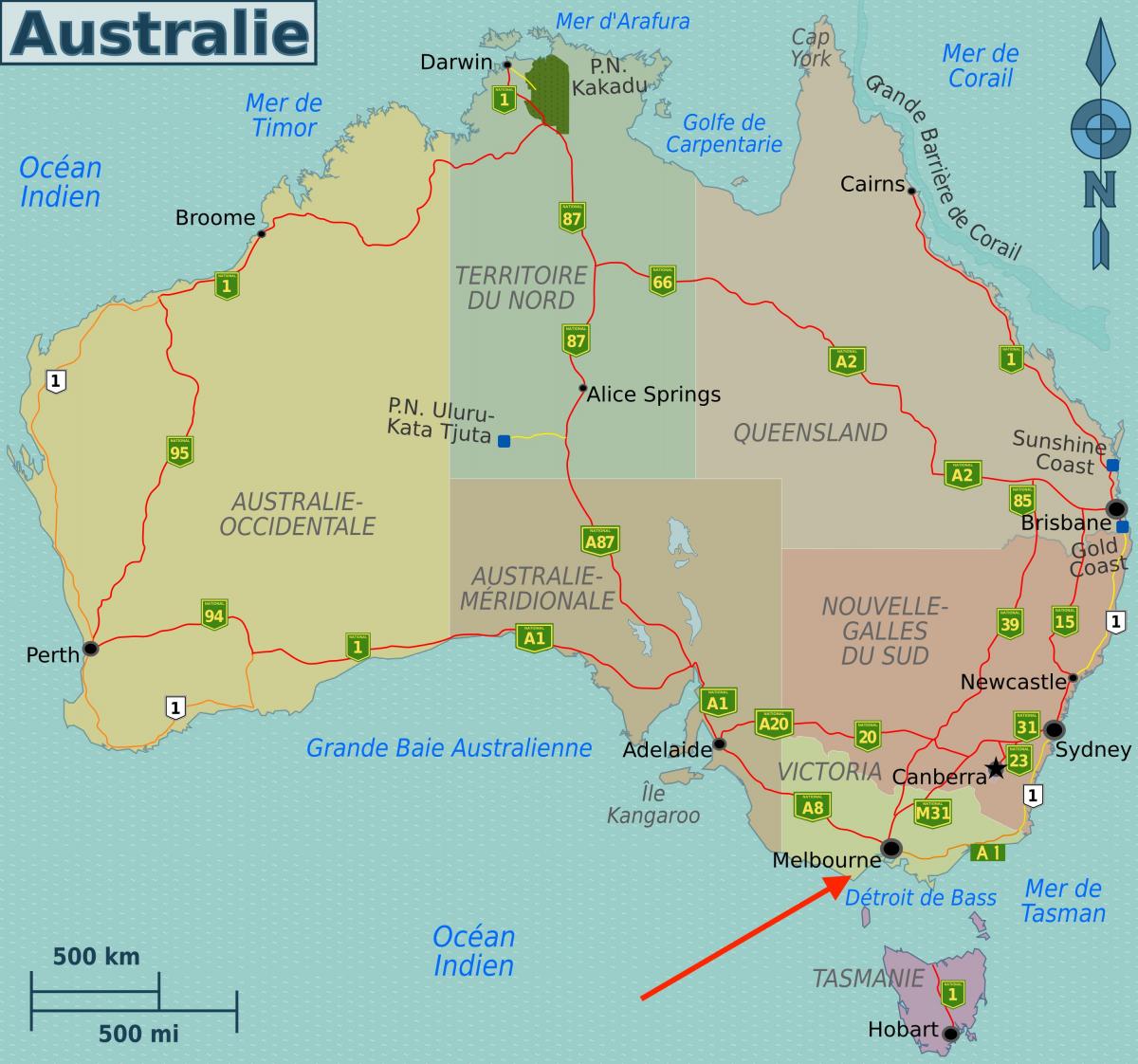 Мельбурн в штате Виктория - карта Австралии