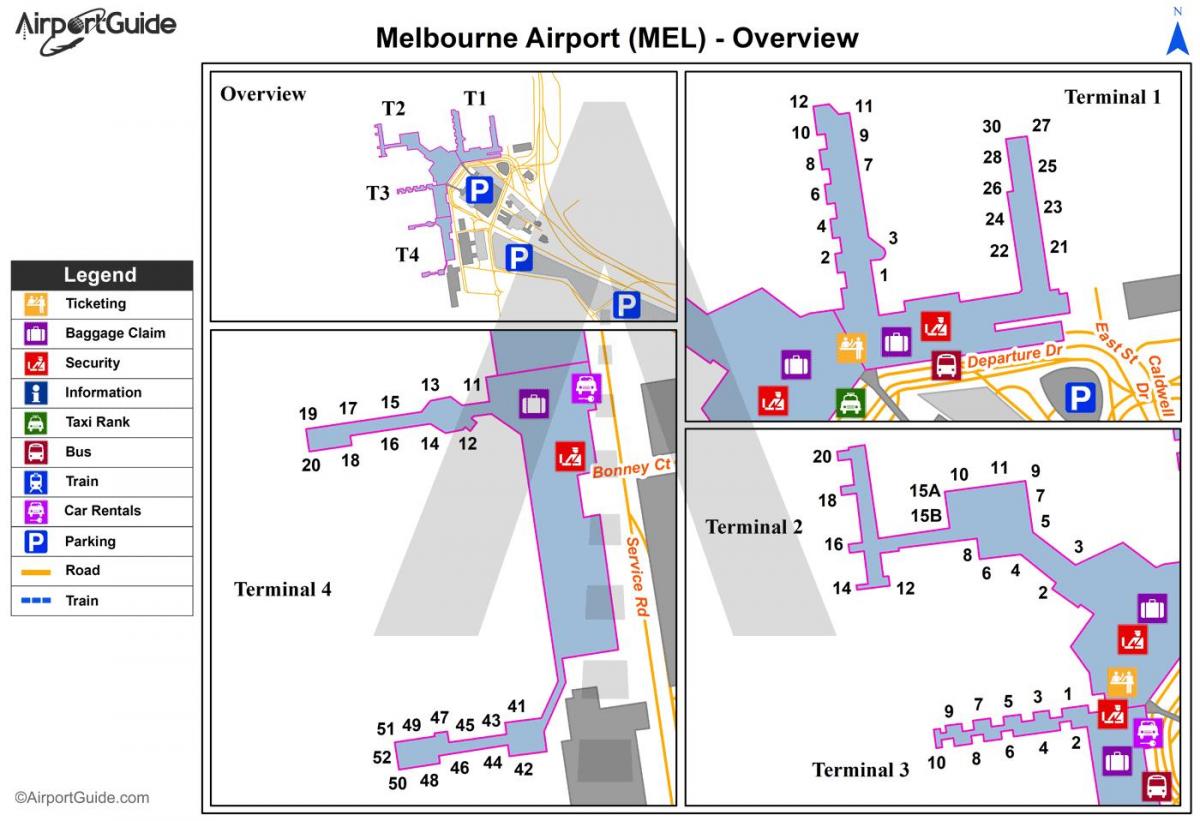Карта терминалов аэропорта Мельбурна
