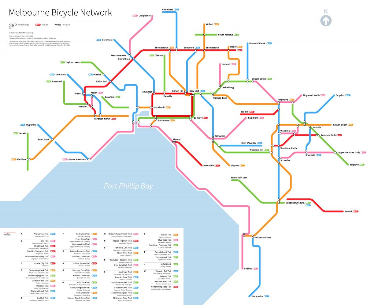 Карта велосипедных дорожек Мельбурна