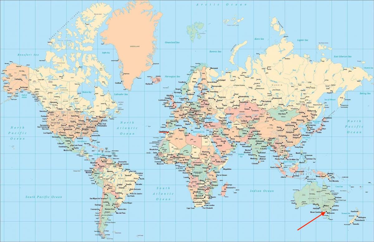 Расположение Мельбурна на карте мира