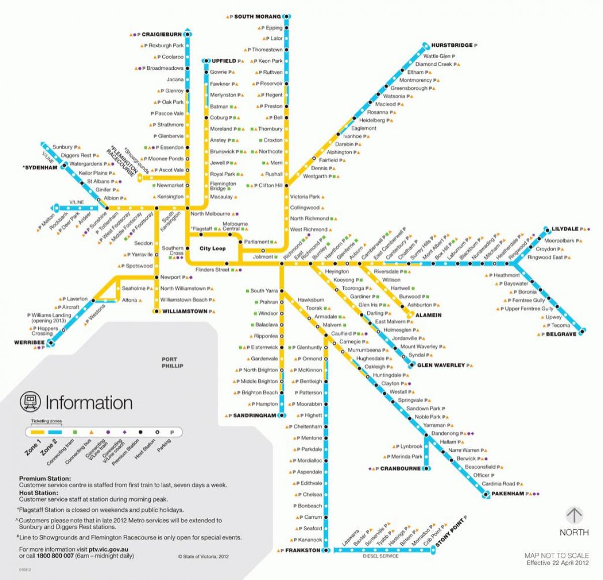 Карта станций метро Мельбурна